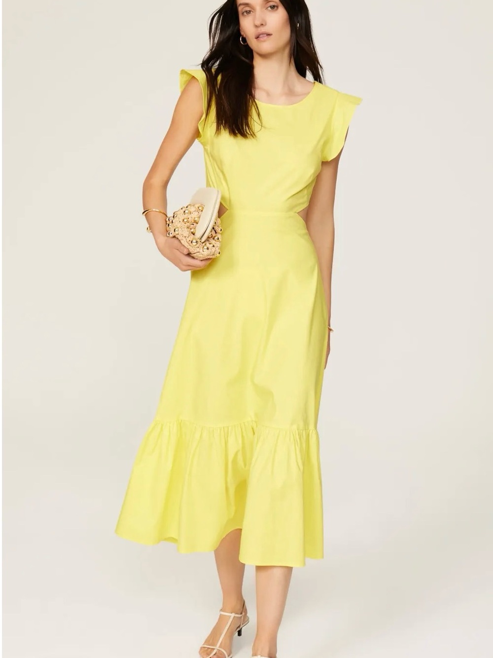 Marissa Webb Lemon Yellow Ruffle-Hem Midi Dress